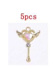 Set de 5 piezas Colgante con varita mágica con forma de corazón, Accesorio de joyería de aleación DIY apto para aretes, pulseras, collares, adecuado para uso diario de mujer