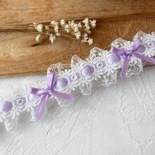 1 Stück französischer Stil Satin Schleife mit doppelter Lage und bestickter Spitzenborte, charmante Schleife, Material für Hochzeitskleider zum selbermachen, Stoff-Spitzenband für Kleidung, Haarzubehör, Heimdekoration, in verschiedenen Farben erhältlich