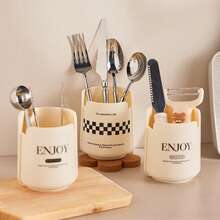 1pc Cream-Color Pen Holder, Multi-Functional Desk Organizer, Can Be Used As Phone Stand, High-Quality For Students And Office