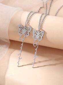 定制可爱蝴蝶名字项链，女士不锈钢蝴蝶吊坠竖草书字母手工珠宝，送给女友、生日、节日的独特礼物