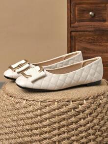 WHDXY 女式方头蝴蝶结法式平底鞋，柔软舒适休闲乐福鞋，时尚一脚蹬平底鞋，百搭春季正装鞋 - 杏色 - 查看 4