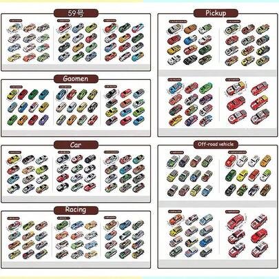 36 piezas Coloridos mini coches a fricción - Modelos de coche de carrera coloridos con diseños icónicos, ideales para obsequios de fiesta, regalos de bolsa, regalos de Navidad y Halloween, colores surtidos, golosinas navideñas | Gráficos de dibujos animados | Coches de juguete de plástico, accesorios de coche lindos (estilo aleatorio)