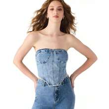 Steve Madden Women's Rina Strapless Denim Corset Top |  | Women Sports Tees & Tanks - Màu xanh đích thực - Xem 1