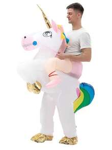 1 件成人充气独角兽骑士服装，适用于万圣节、复活节和主题活动，有趣的照片道具和舞台表演配件，俏皮活动服装，充气服装 - 白色 - 查看 2