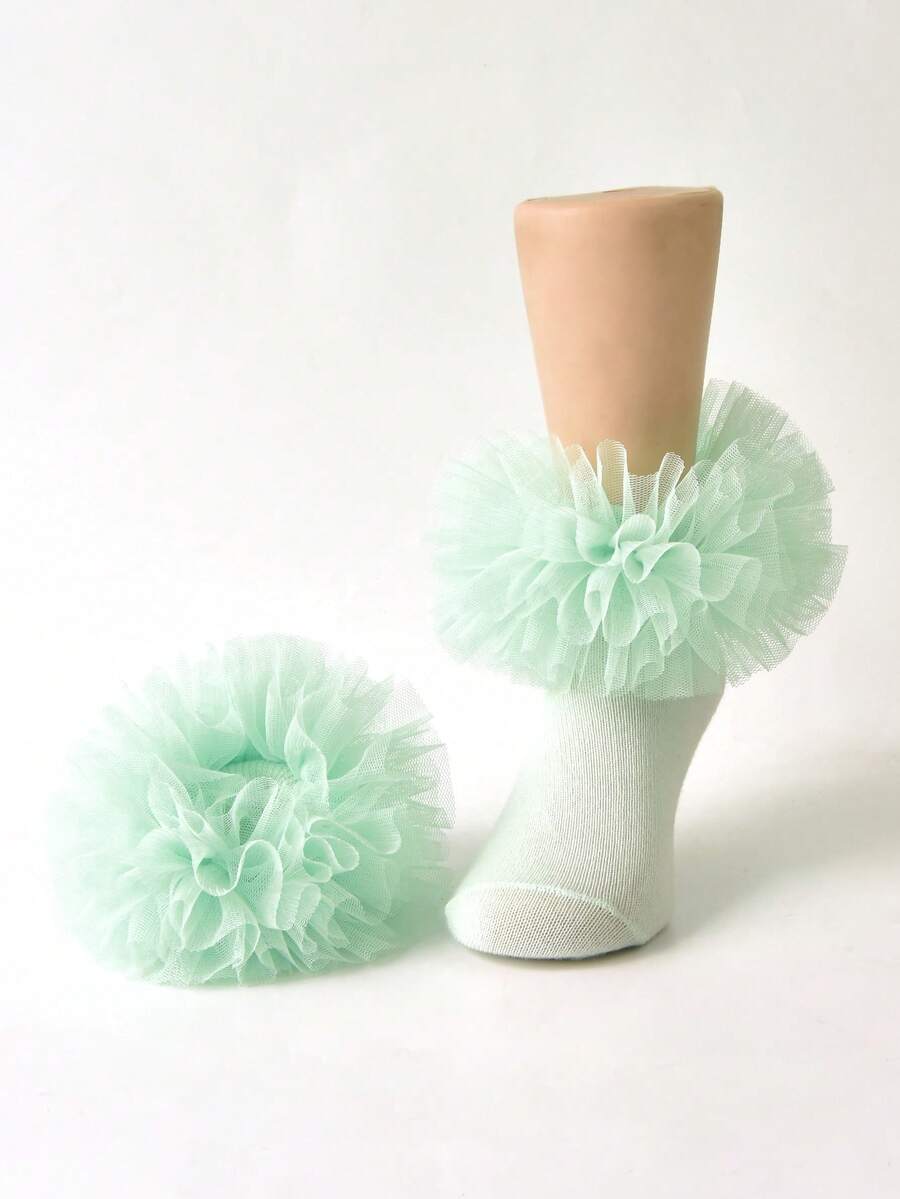1 Pair Girls Lace Ruffle Baby Princess Socks, Fluffy Large Ruffle Socks - Green - View 1