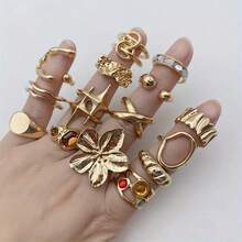 20 件/包夸张花卉不对称形状合金戒指套装，复古优雅仿珍珠混合风格多件可调节戒指，派对婚礼日常佩戴手指配饰，时尚珠宝最佳礼物，随机搭配
