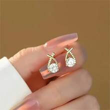 Exquisite Diamond-Studded Cross-Light Luxury Temperament Niche High-End Design Earrings - Vàng - Xem 4