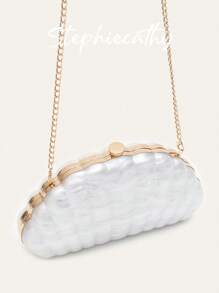 STEPHIECATHY Women's Fashionable Elegant Clutch Shell Shaped Acrylic Evening Bag Clip Snap Closure Hard-Case Long Chain Cross Body Handbag Bride Purse For Party Dinner Wedding Banquet Vacation Holiday Gift