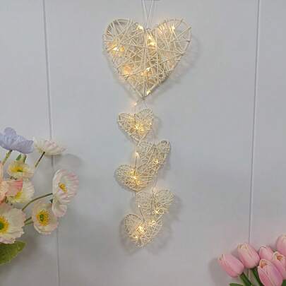 1pc Handmade Rattan Heart Shaped Wind Chimes, Decoration Light, Birthday Gift