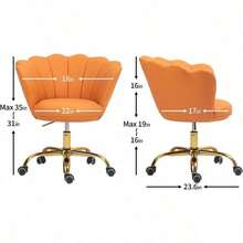 Comfy Home Office Task Chair With Wheels, Cute Modern Upholstered PU Seashell Back Adjustable Swivel Vanity Desk Chair, For Women,For Girls, Living Room(PU-Orange) - Orange - View 3