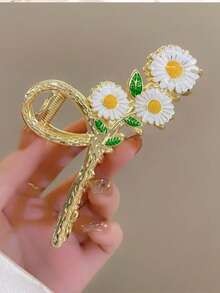 1个女士合金花朵、猫眼、叶子、水钻、珍珠发爪夹，浪漫、奢华、优雅的发髻固定器，简约、高端、时尚，适合日常休闲发夹，女士发饰，夏季沙滩配饰 - 彩色 - 查看 7