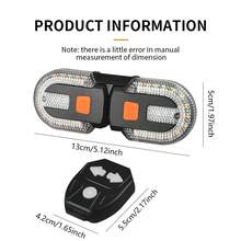 自行车无线遥控转向灯尾灯，可拆卸尾灯带喇叭，刹车灯，USB充电，适用于自行车、摩托车、山地车夜骑警示灯 - 彩色 - 查看 8