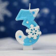 1個生日數字蠟燭，大號白色與藍色雪花生日蠟燭蛋糕裝飾，閃粉蠟燭蛋糕裝飾，適合女孩與女性週年慶祝、家居裝飾、聖誕裝飾、房間裝飾、聖誕禮物 - 彩色 - 查看 4