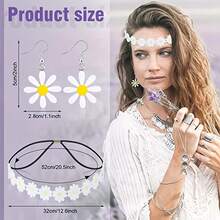 5pcs/Set Hippie Style Accessories Set: Peace Sign Necklace, Daisy Earrings, Flower Headband, Sunglasses, 60s Fashion Halloween - Blue - View 10