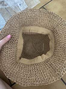 1pc Women Fashion Straw Hat, Outdoor Beach Sun Hat, Braided Fisherman Hat For Summer Beach Holiday Sun Protection, Foldable Large Brim Sun Hat, Gift & Daily Use