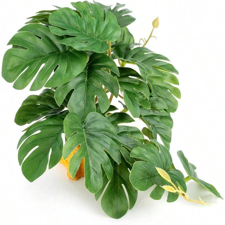 Aquarium Plants Live Artificial Hanging Reptile Plants For Terrarium - Fake  Calathea Orbifolia With Suction Cup For Bearded Dragons, Geckos & More