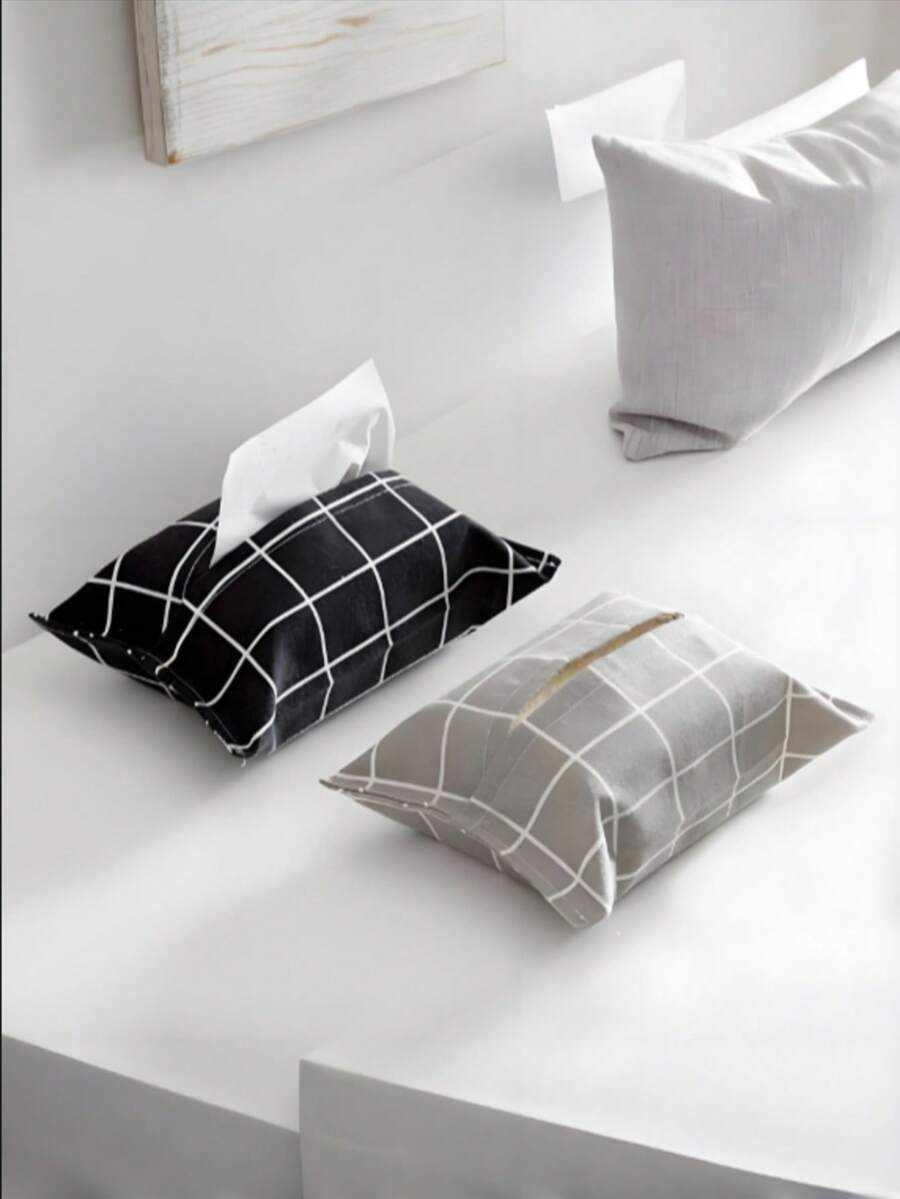 Family Pack Paper Towel Sleeve Tissue Bag Paper Towel Bag Fabric Tissue Box Tissue Bag ,Simple Style Plaid Fabric Tissue Bag Fabric Car Tissue Bathroom Living Room Placement ,Creative Paper Towel Sleeve Lightweight Non-Cardboard Tissue Convenient Replacement - Multicolor - View 1