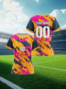 2025 定制运动服，夏季新款休闲户外训练运动单上衣短袖女式运动队俱乐部训练健身球衣上衣，前后印有姓名和号码，透气舒适，适合日常休闲、派对、白色汗衫 - 彩色 - 查看 10