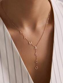 1件个性化姓名牌项链，可定制1-12个字母的名字，标准Y型姓名牌项链，提升您的时尚珠宝礼品，女士镀金姓名项链，旅行收纳包 - 鏈 - 查看 7