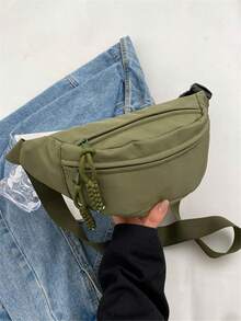 日本女士运动胸包，时尚韩版多功能休闲手机腰包，简约斜挎包 - 綠色 - 查看 6