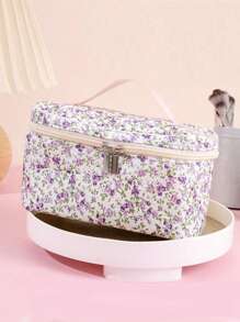 1 件可折叠花卉手提包，花卉图案拉链顶部手柄化妆包，化妆品收纳盒，化妆品收纳包，适合宿舍、女孩、妈妈、学校、旅行、度假、冬季返校