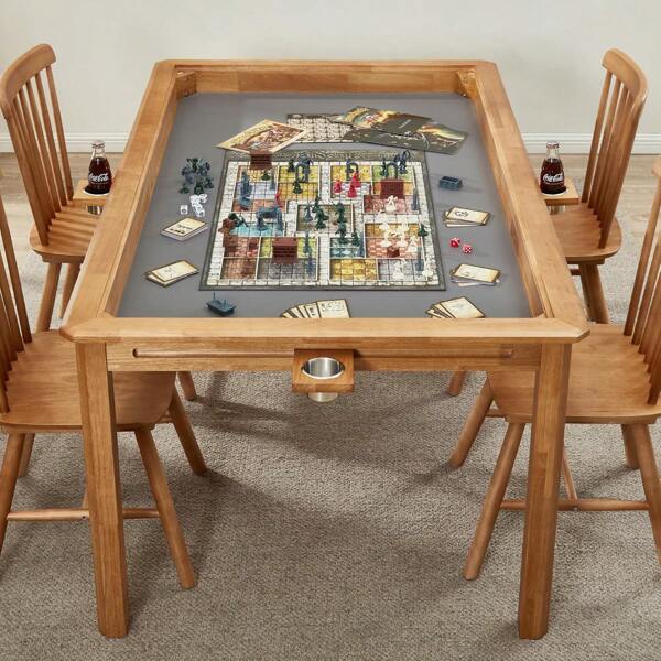 Board Game Table With Removable Table Top, Seats 4 To 6 Players With 4ft-9in X 2ft-9in Play Area, Includes Play Mat And Detachable Cup Holders, Minimal Assembly Required