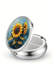 Pudełko na tabletki z 2 przegródkami, przenośne etui na leki, można umieścić w kieszeni lub portfelu, dekoracyjne metalowe pudełko do przechowywania leków i witamin, wyjątkowy prezent (kwiatowy)