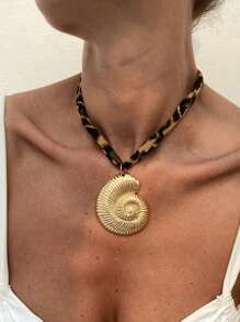 1 pieza Collar bohemio con colgante de leopardo, cuentas grandes, concha, flor y corazón para mujer, collar tipo gargantilla para playa, joyería de regalo