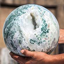 1pc Large Rare Moss Agate Sphere - Bohemian Style Natural Crystal Decor With Complex Green & White Patterns, Unique Gift For Christmas, Valentine's Day, Home And Office Decoration - 6-7cm - 查看 5