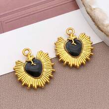 2 buc stil vintage din oțel inoxidabil emailat soare pandantiv inimă pandantiv placat cu aur de înaltă calitate pentru brățară DIY colier bijuterii confecționare accesorii artizanale 14x15mm