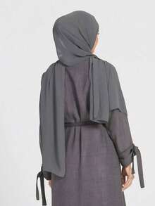 2 件/套女款純色珍珠雪紡蓋頭頭巾 + 吸汗襯帽 - 黑色 - 查看 5