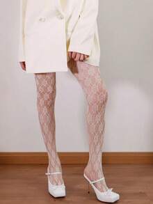 1/3 件性感蕾丝花镂空渔网连裤袜，提花网袜，适合日常穿着、派对、表演和礼物