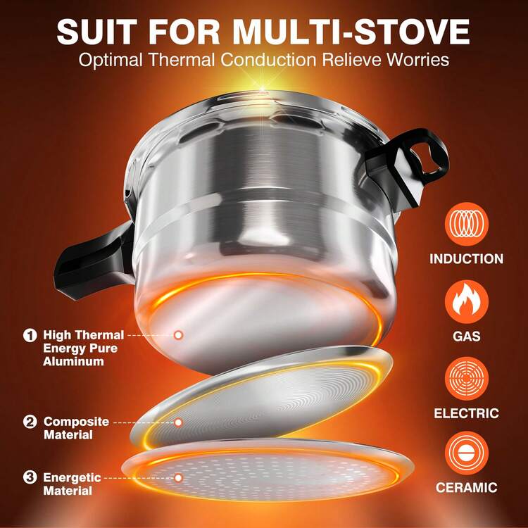 4Qt Aluminum Pressure Cooker, Pressure Pot,Compatible With Both Gas And Induction Stoves, Comes With A Release Valve And Multiple Protections, Plus A Canning Rack - 銀色 - 查看 6