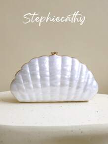STEPHIECATHY Women's Fashionable Elegant Clutch Shell Shaped Acrylic Evening Bag Clip Snap Closure Hard-Case Long Chain Cross Body Handbag Bride Purse For Party Dinner Wedding Banquet Vacation Holiday Gift