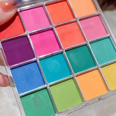 SAUA 1盒16色渐变眼影盘，极光镜面美甲闪粉，适用于化妆、美甲DIY和美甲沙龙美甲