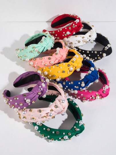 1pc Plain Fabric Knotted Wide Headband, Korean Chic Minimalist Style Rhinestone Decor Versatile Hair Accessory For Daily Wear, Hairband Headband For Women, Hair Accessories, Hair Hoop Head Accessories