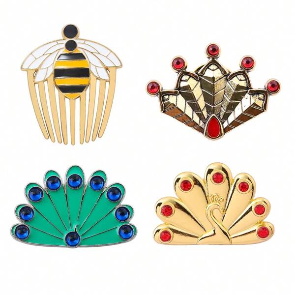 rongji jewelry 1 pieza Broche de metal con diseño de pavo real de dibujos animados, accesorio decorativo creativo para mochilas y ropa