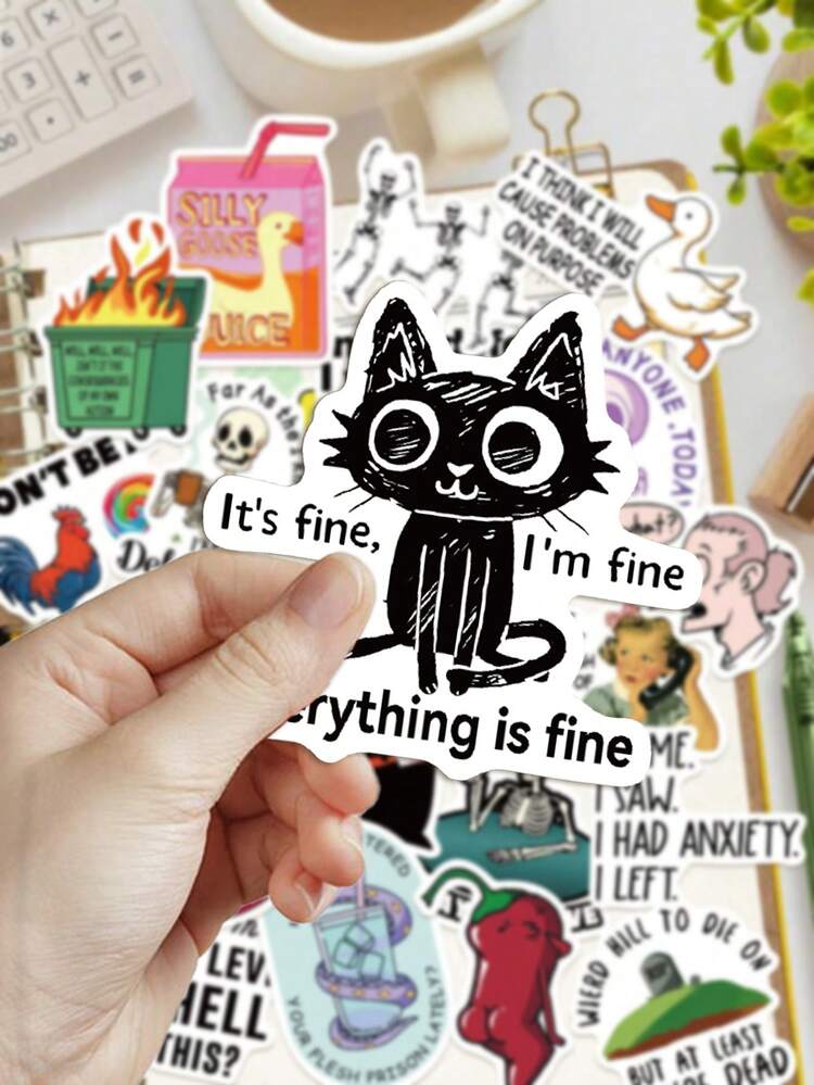 50pcs Snarky Meme Stickers,Good-Looking Cute Cartoon Creative Cartoon Decorating,Suitable For Decorating Handbooks Phone Cases,Skateboards,Guitars,Parties Suitcases Boxes Helmets Envelopes Diy Decorative Stickers,It Can Also Be Used As A Christmas Halloween Gift And Birthday Gift - Multicolor - View 7