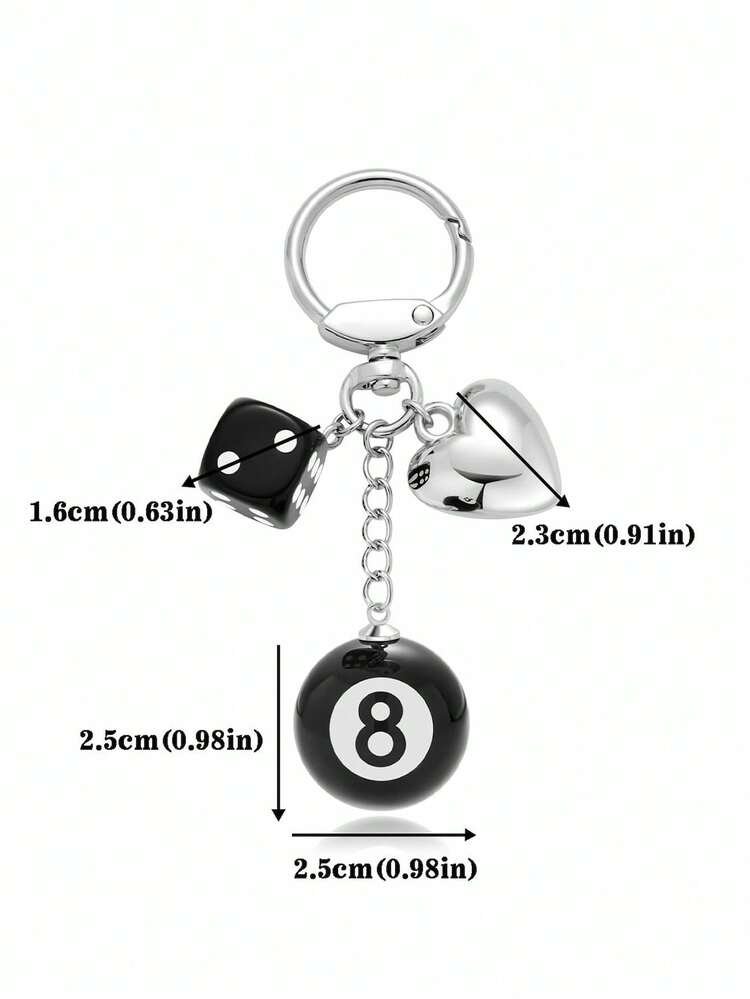 1pc Unisex Fashionable Keychain, Silver Heart Charm Keyring, Wallet Pendant, Cute Dice Car Key Accessory, Holiday Gift School Car Accessories Goth Y2k Bag Lanyards With Id Holder Car Accessories Bag Charms - Black - View 4