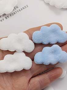 20pcs 1.65*0.91 Inch Double-Sided Fluffy Cloud Stickers, Suitable For DIY Hair Clips, Bows, Clothes, Hats And Shoes - White/Blue Fantasy Theme Sewing Patches, Craft Hair Clips - Multicolor - View 2