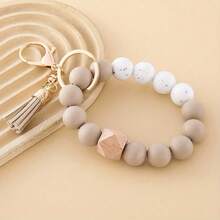 1pc Silicone Bead Bracelet, Keychain, Decorative Pendant, Elegant Silicone Beads, Chic Keychain, Lobster Clasp For Backpack And Car Keys - Ideal Gift For Women - Pumpkin Multi-color - View 1