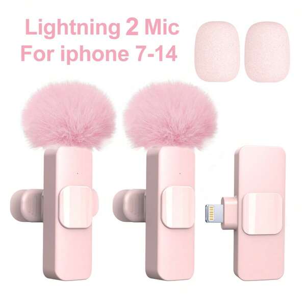  Lewinner New Professional 2.4G Wireless Lavalier Microphone System For Phone, IPad, Android And Laptops, Mini Pink Lapel Microphone, Noise Reduction, Long Working Time, Suitable For Live Streaming, Interviews, Video Recording, And Online Teaching