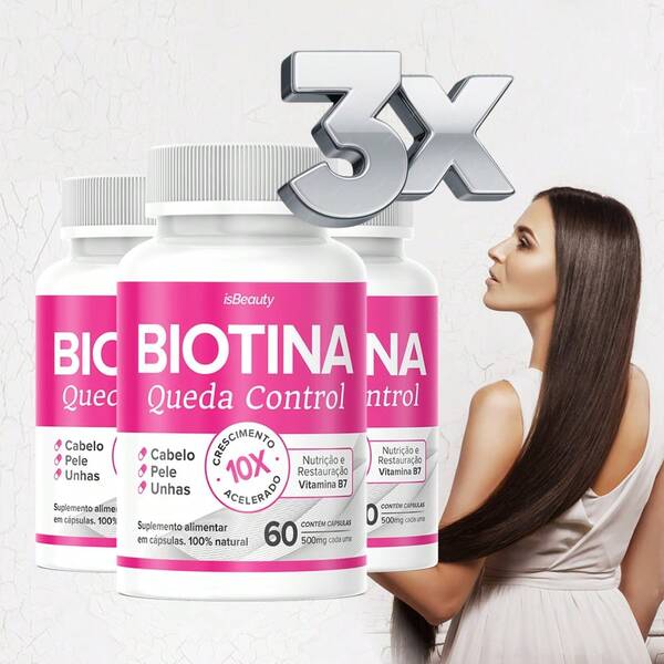 Kit 3 Biotina Cabelos, Pele e Unhas - Acelera o Crescimento - Queda Capilar - Falhas - 180 Caps - Original - Envio Imediato