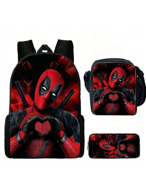 Sanrio 3 pièces Disney D-Deadpools Sac d'école de mode super-héros mignon Ensemble de 3 pièces Le meilleur cadeau pour les garçons et les filles