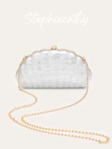 STEPHIECATHY Women's Fashionable Elegant Clutch Shell Shaped Acrylic Evening Bag Clip Snap Closure Hard-Case Long Chain Cross Body Handbag Bride Purse For Party Dinner Wedding Banquet Vacation Holiday Gift