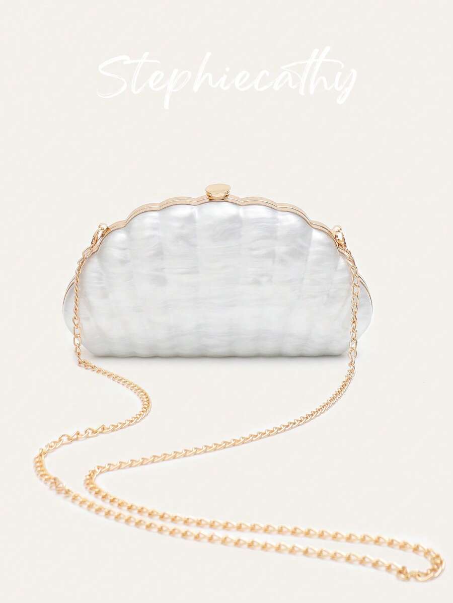 STEPHIECATHY Women's Fashionable Elegant Clutch Shell Shaped Acrylic Evening Bag Clip Snap Closure Hard-Case Long Chain Cross Body Handbag Bride Purse For Party Dinner Wedding Banquet Vacation Holiday Gift
