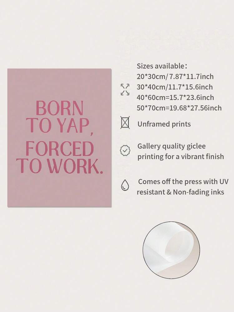 1 pièce "Née pour râler mais forcée de travailler" Thème imprimé, affiche de nageuse professionnelle ludique, décoration de style fille mignonne, art mural de cubicule de bureau, décoration rose adorable de dortoir, sans cadre - Multicolore - Voir 6
