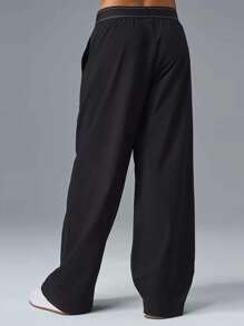 两件套速干面料提花松紧腰阔腿裤带侧袋日常休闲装