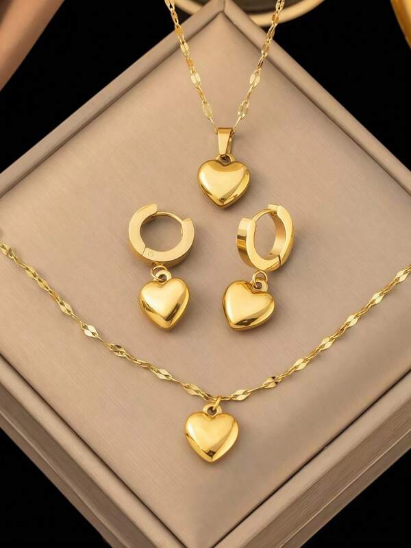 Juego de joyería de 4 piezas de acero inoxidable que incluye collar, aretes, pulsera, con decoración elegante vintage con forma de corazón, adecuado para uso diario/fiesta de mujeres, regalo del Día de la Madre y San Valentín (se puede vender individualmente) (Certificación oficial de )