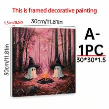 1pc Cute Witch Ghosts Print, Pinkoween, Pink Halloween Art Print, Spooky Vintage, Halloween Decor, Moody Wall Art, Dark Academia Print, Canvas Wall Art,Posters For Room,Home Decor,Room Decor Aesthetic,Room Decoration Stuff.Optional Frame. Fall Decor - 1pc - View 14